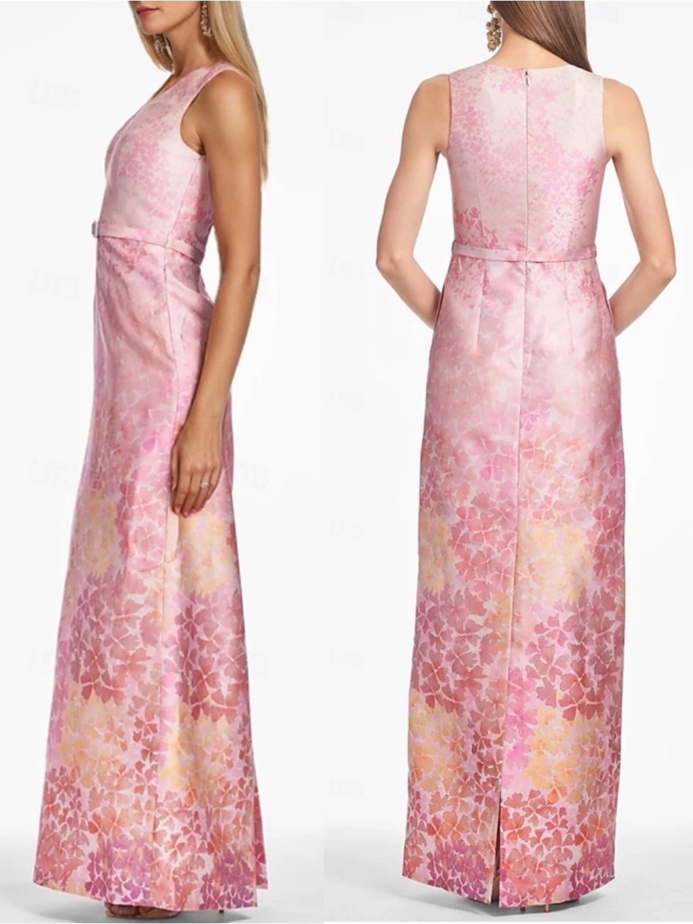 SACHIN BABI Adellyn Women’s V-Neck Pink Floral Print Column Evening Maxi Gown - Picture 3 of 15